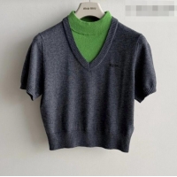 Inexpensive Miu Miu Cashmere Short-sleeved Sweater M081441 Grey/Green 2026