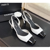 Buy Discount Chanel Lambskin & Patent Calfskin Slingbacks 7cm Heel G47515 White 2026