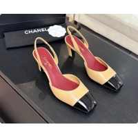Top Design Chanel Lambskin & Patent Calfskin Slingbacks 7cm Heel G47515 Beige 2026