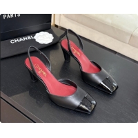 Perfect Chanel Lambskin & Patent Calfskin Slingbacks 7cm Heel G47515 Black 2026