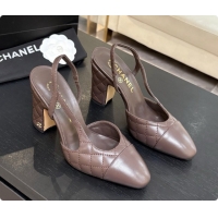 Best Price Chanel Quilted Lambskin Slingbacks 9cm Heel G46859 Dark Brown 2026