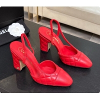 Best Grade Chanel Quilted Lambskin Slingbacks 9cm Heel G46859 Red 2026