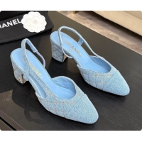 Buy Fashionable Chanel Quilted Denim Slingbacks 6.5cm Heel G31318 Blue 01 2026