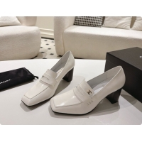 Top Grade Chanel Shiny Calfskin Pumps 8cm Heel CH081724 White 2026
