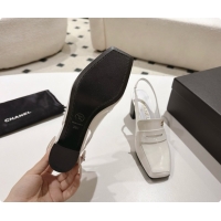 Good Quality Chanel Shiny Calfskin Slingbacks 8cm Heel G47490 White 2026