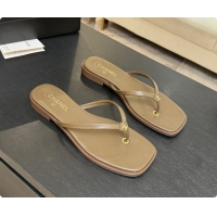 Luxury Chanel Goatskin Thongs Sandals G47319 Khaki Green 2026