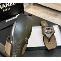 Best Product Chanel Lambskin & Patent Calfskin Thongs Sandals G47522 Khaki Green 2026