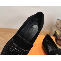 Stylish Hermes Faubourg Loafer in Suede H080630 Black 2026