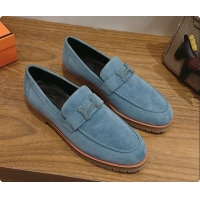 Charming Hermes Faubourg Loafer in Suede H080632 Blue 2026 