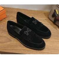 Shop Duplicate Hermes Classic Loafer in Suede H080712 Black 2026