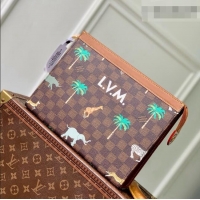 Top Quality Louis Vuitton Pochette Voyage MM x The Darjeeling Limited Clutch Bag in Brown Damier Ebene Heritage Canvas N