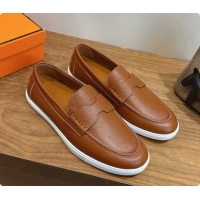 Top Design Hermes Job loafers in grained Calfskin H080732 Brown 2026