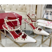 Grade Quality Valentino Rockstud Kidskin Pumps 100MM 6080357 White 2026