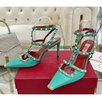 Good Quality Valentino Rockstud Kidskin Pumps 100MM 6080357 Green 2026