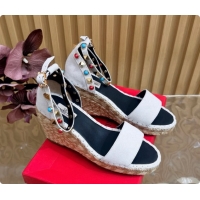 Pretty Style Valentino Rockstud Double Wedge Sandal in Suede White 6081435