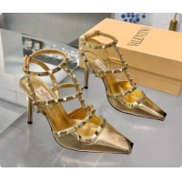 Charming Valentino Rockstud Kidskin Pumps 100MM V081450 Gold 2026