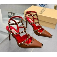 Sumptuous Valentino Rockstud Kidskin Pumps 100MM V081457 Red/Brown 2026