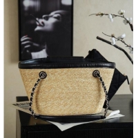 Good Discount Chanel Braided Straw Small Shopping Bag AS5951 Black 2026