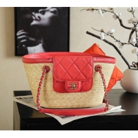 Low Cost Chanel Braided Straw Small Shopping Bag AS5951 Red 2026