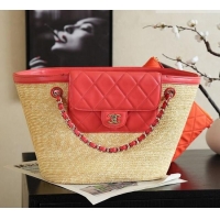 Grade Cheapest Chanel Braided Straw Large Shopping Bag AS5952 Red 2026