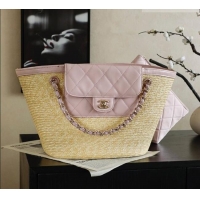 Super Quality Chanel Braided Straw Large Shopping Bag AS5952 Pink 2026