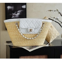 Most Popular Chanel Braided Straw Large Shopping Bag AS5952 White 2026