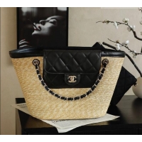 Free Shipping Cheap Chanel Braided Straw Large Shopping Bag AS5952 Black 2026