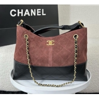 Luxury Cheap Chanel Suede/Lambskin Small Shopping Bag AS5634 Black/Burgundy 2026