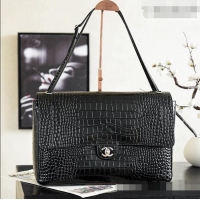 Promotional Chanel Maxi Flap Bag in Crocodile Pattern Calfskin AS6233 Black/Silver 2026