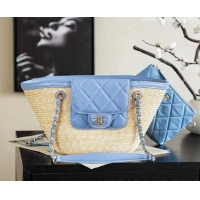 Top Design Chanel Braided Straw Small Shopping Bag AS5951 Blue 2026