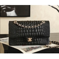 Luxury Discount Chanel Medium Flap Bag in Crocodile Pattern Calfskin Leather CH720 Black 2026