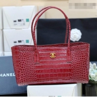 Inexpensive Chanel Small Shopping Bag in Crocodile Embossed Calfskin AS6243 Burgundy 2026 Top Quality