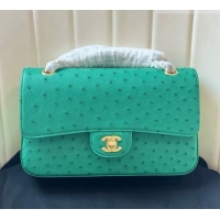 Top Grade Chanel Classic Medium Flap Bag in Ostrich Leather CHO0721 Green 2026