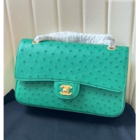 Top Grade Chanel Classic Medium Flap Bag in Ostrich Leather CHO0721 Green 2026