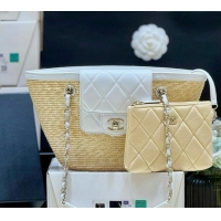 New Cheap Chanel Braided Straw Small Shopping Bag AS5951 Beige/White 2026 Top Quality