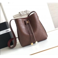 Original Cheap Chanel Quilted Calfskin Mini Bucket Bag AS6537 Dark Brown 2026