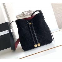 Best Quality Chanel Quilted Suede Mini Bucket Bag AS6537 Black 2026