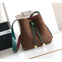 Good Taste Chanel Quilted Suede Mini Bucket Bag AS6537 Dark Brown/Green 2026