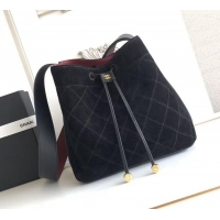 New Release Creation Chanel Quilted Suede Small Bucket Bag AS6584 Black 2026