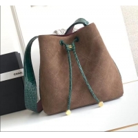 Buy Fashionable Chanel Quilted Suede Small Bucket Bag AS6584 Dark Brown/Green 2026