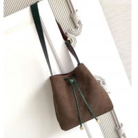 Buy Fashionable Chanel Quilted Suede Small Bucket Bag AS6584 Dark Brown/Green 2026