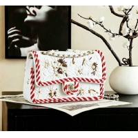 Low Cost Chanel Embroidery Medium Flap Bag CH082201 White/Red 2026
