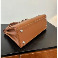 Discount Hermes Kelly Lakis Handbag 32cm Calf Leather/Canvas H5986 Brown/Silver