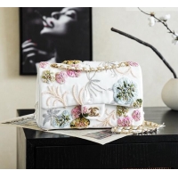 Famous Brand Chanel Embroidery Medium Flap Bag CH082413 White/Pink 2026