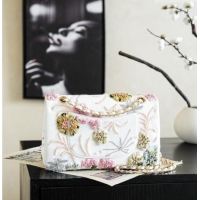 Famous Brand Chanel Embroidery Medium Flap Bag CH082413 White/Pink 2026