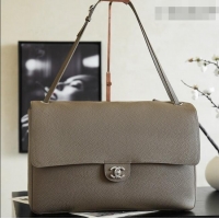 Best Grade Chanel Large Maxi Flap Bag in Grained Calfskin AS6233 Dark Khaki/Silver 2026