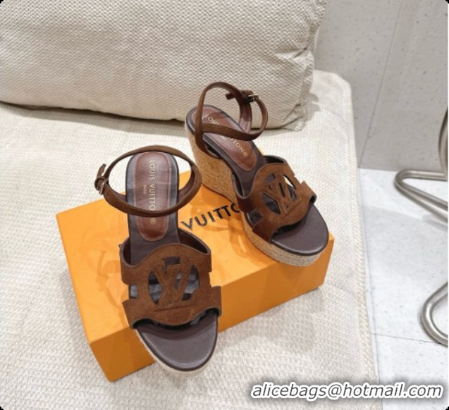 Pretty Style Louis Vuitton LV Isola Wedge Espadrille Sandals in Dark Brown Suede 6072893 2026