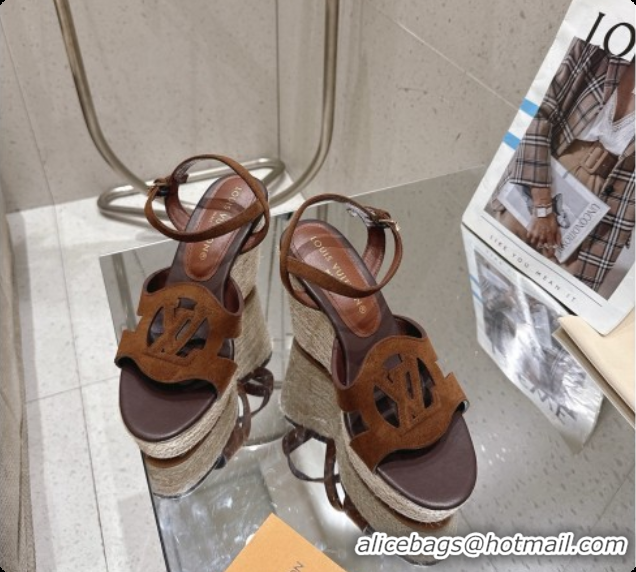Pretty Style Louis Vuitton LV Isola Wedge Espadrille Sandals in Dark Brown Suede 6072893 2026