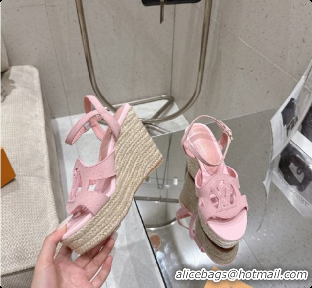 Duplicate Louis Vuitton LV Isola Wedge Espadrille Sandals in Pink Suede 6072890 2026