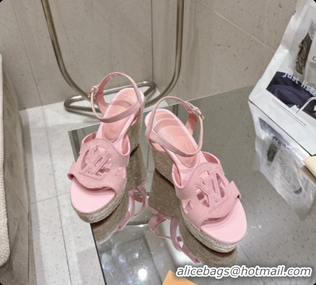 Duplicate Louis Vuitton LV Isola Wedge Espadrille Sandals in Pink Suede 6072890 2026